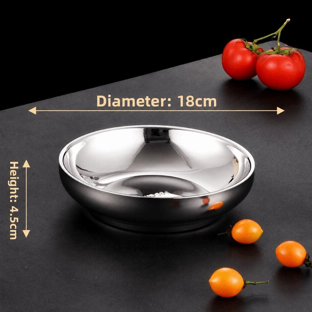 New Thickened 304 Stainless Steel Plate Round Shape Silver Color Stainless Steel Bowls Flat Bottom Food Containers Dishware