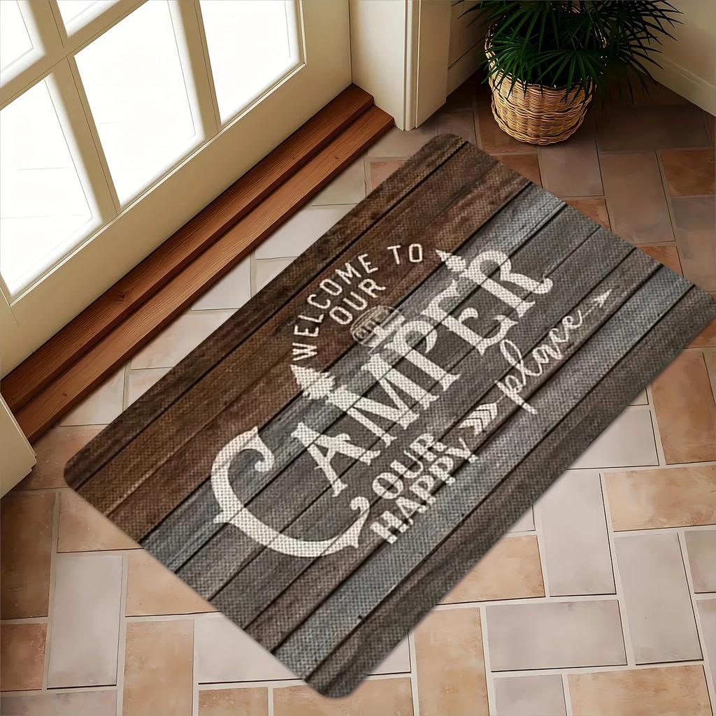 Welcome to our camper, our happy place doormat - RV welcome mat, machine washable, non-slip, perfect for living room, bedroom