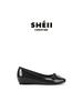 Sheepskin~ The same inner height increase leather square head bow commuter ballet shoes women's flat shoes