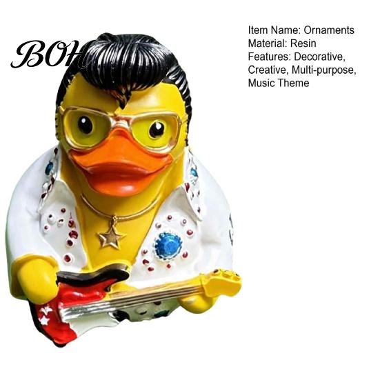 Stylish Car Dashboard Accessory Rock & Roll Duck Figurine, Resin Jumpsuit Statue with Guitar Gift for Friends And Family Desktop Decoration,