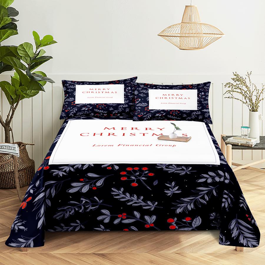 Bed Sheet Set 240x220 Christmas Tree With Pillowcase Letter Green For Single Double Beds Kids Adult 3D Bedding Texile Twin Full