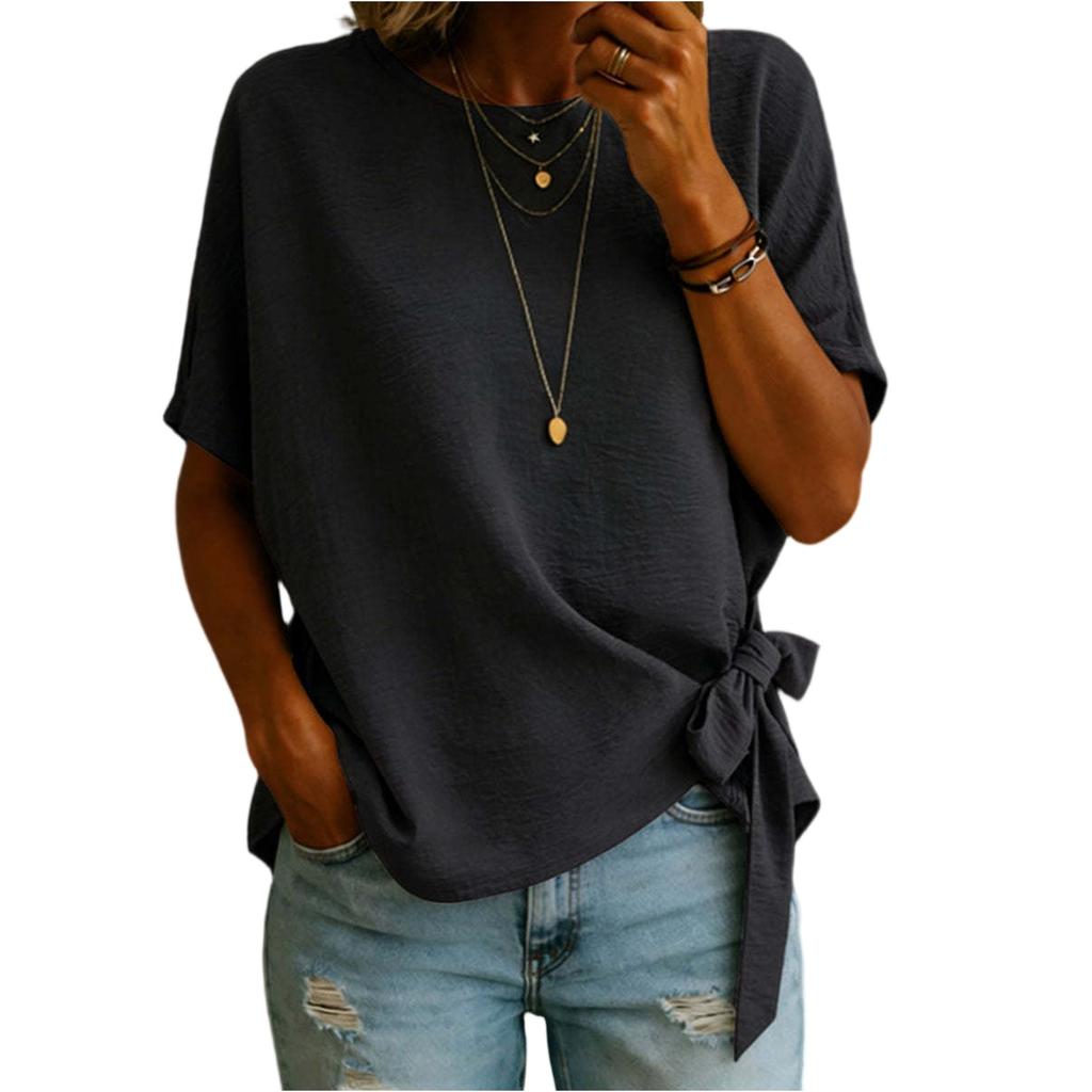Fashionable Ladies' Summer New Arrival  Color Loose T-Shirt With Ruffled Hem