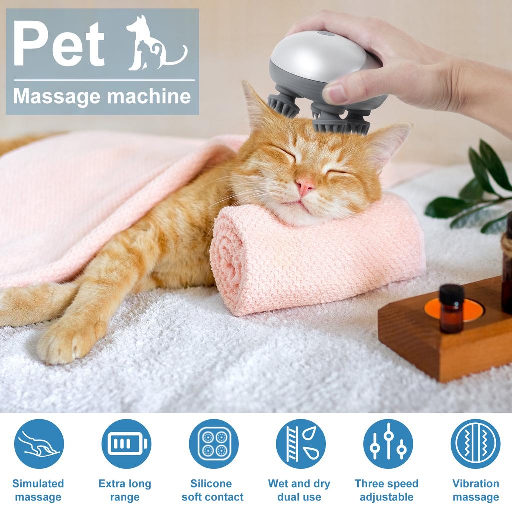 Electric Pet MassagingTool Handy Handheld Deep Scalp Massagedevice with 4 Massage Heads 3 Modes USB Rechargeable Waterproof