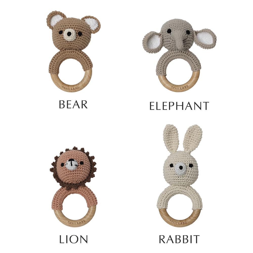 Easy to Towel Adnil LAND BEBE ANIMAL Rattle, Amigurumi, grip, Teether, rack, (BEAR) #25465