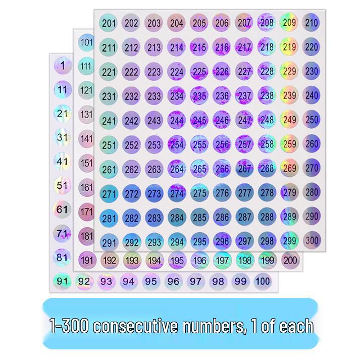 Waterproof Laser-Printed Round Nail Polish Stickers, Consecutive Numbers 1-500