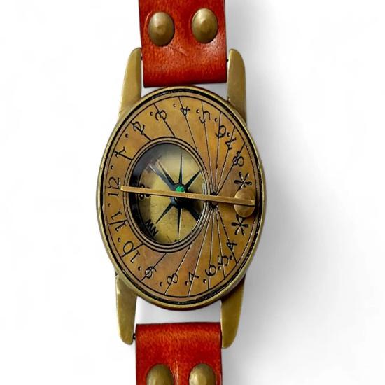 Steampunk mässingsarmbandsur med solur, Samlarobjekt nautiskt kompass, Julklapp för män
