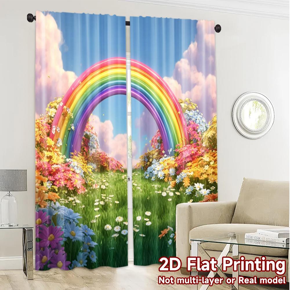 2pcs   2D FLAT PRINTING Curtains (Without Rod) Rainbow Blossom Contemporary Chic Curtains 100% Polyester Curtains Outdoor