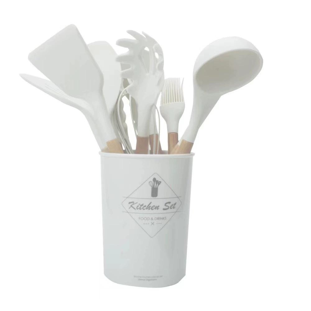 Wooden Handle Silicone Kitchenware Healthy Cookware Spatula Soup Spoon Brush Ladle Pasta Colander Non-stick Cookware Kitchen Tools