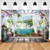 Summer Seaside Tropical Beach Balcony View Backdrop Palm Trees Mountain Wedding Party Portrait Photography Background Photo Prop