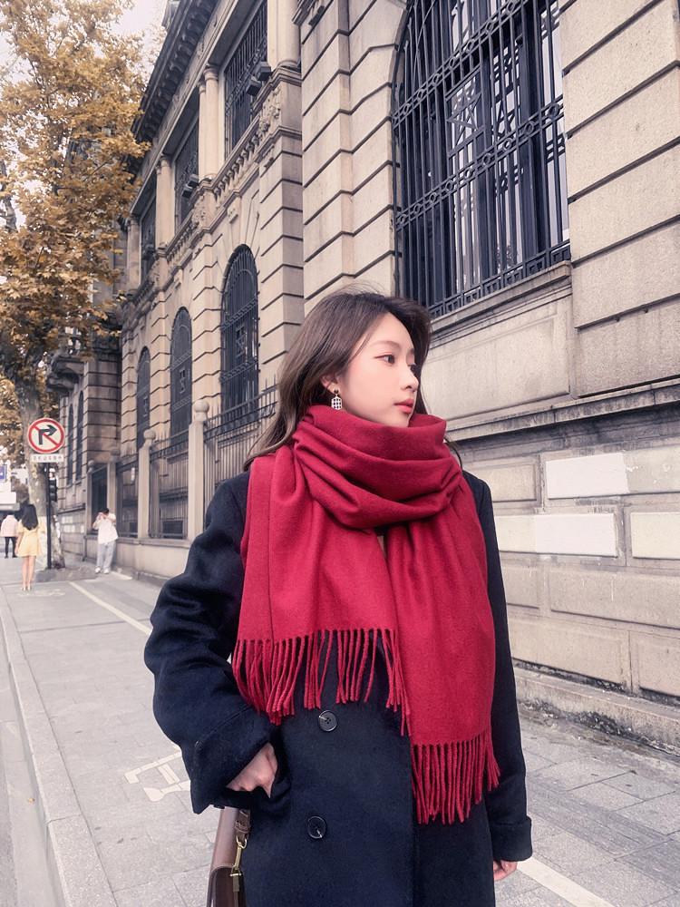 Women's Thickened Cashmere Wool Scarf - Versatile Autumn/Winter Shawl, Korean Style, White