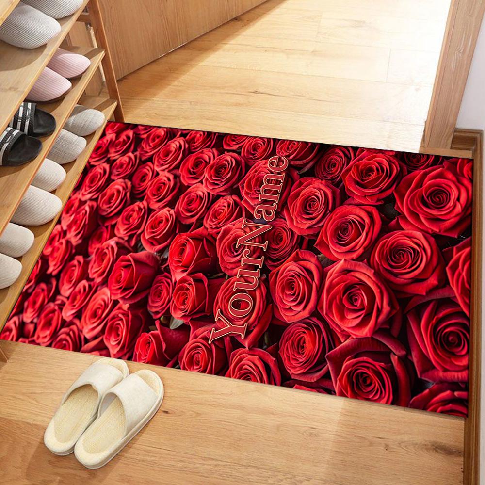 Rose Customize Your Name Floor Rug Office Rug Design for Living Rooms Balcony Study Room Foyer Antislip Carpet Decorate Offices Wedding Party Gift