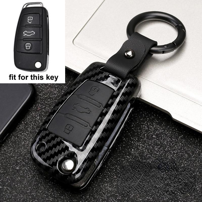 Carbon Fiber ABS Silicone Car Key Cover Protector Case for A3 A4 A5 C5 C6 8L 8P B6 B7 B8 C6 RS3 Q3 Q7 TT 8L 8V S3 Keychain