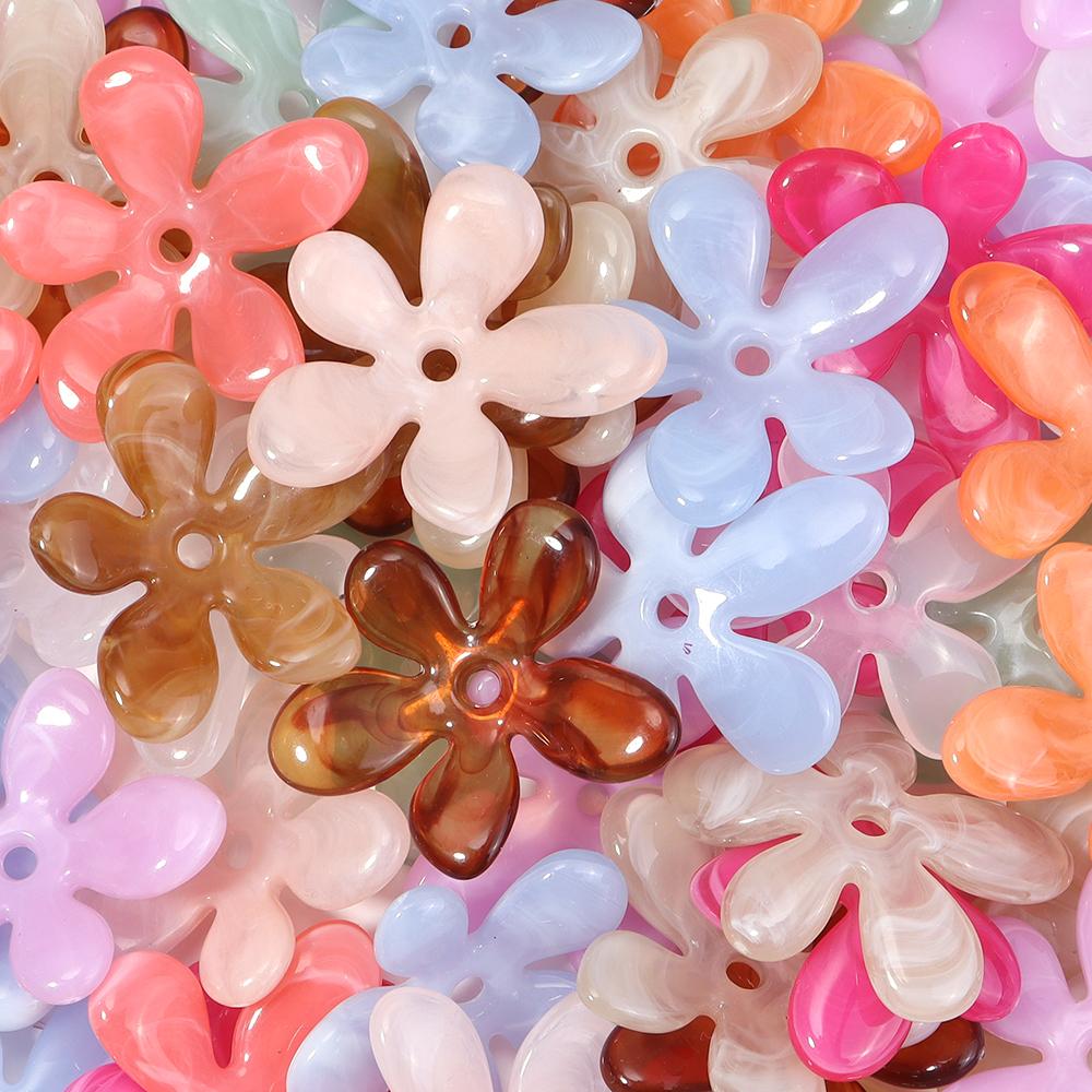 10Pcs Irregular Flower Acrylic Beads Dual Color Flower Spacer Beads Charms Bead Caps For Jewelry Making Diy Bracelet Necklace