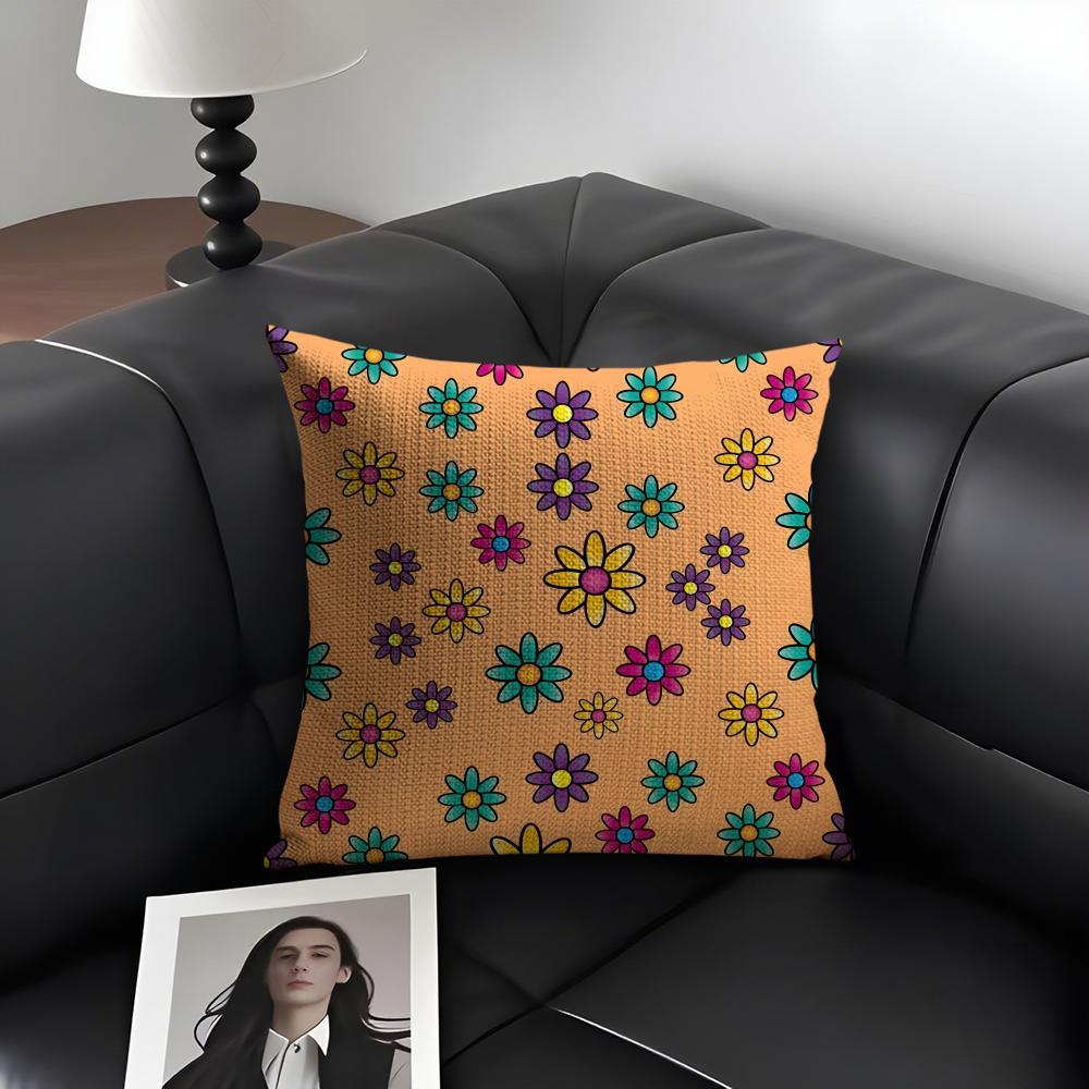 Retro Floral Ins Cushion Cover Natural Linen Organic Fabric Double-Sided Printing Sofa Home Decor Gift Pillow Case