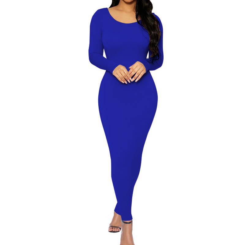 2022 Autumn/Winter Women's Solid Color Long-Sleeve Slim Dress
