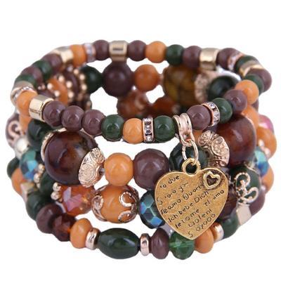 Böhmisches mehrlagiges Perlenarmband mit Herz - Szenisches Souvenir 0735