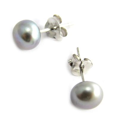 [N2921] - Gray 'Perla' Silver Earrings - 6 Mm