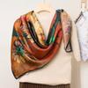 Oil painting print sunflower silk 100% mulberry silk plain crepe satin scarf silk scarf 110cm large square scarf shawl women