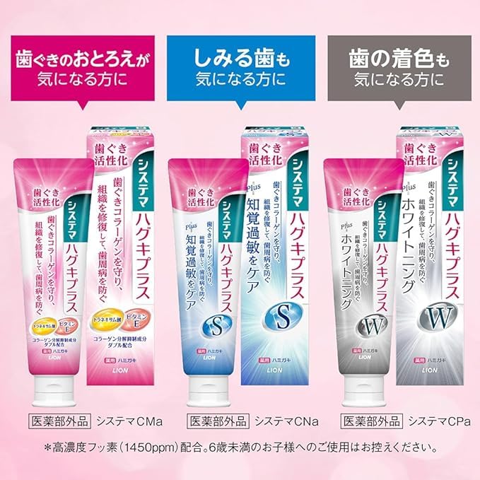 Systema Haguki Plus W (Whitening) Toothpaste, 10% Extra, 105g, Set of 3, Contains 1450ppm of High Concentration Fluoride