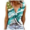 Womens Independerce Day Loose  V-Neck Sleeveless Button Print Tops Vest