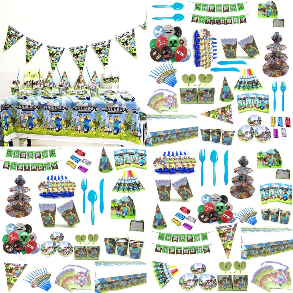 Minecraft Baby Shower Birthday Party Supplies Featuring Vibrant Tableware Set