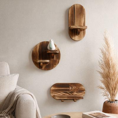 Wood Wall Shelf, with Treatment Moisture-Proof Wooden Shelves, Rounded Oval Design Organizer for Bedroom Living Room