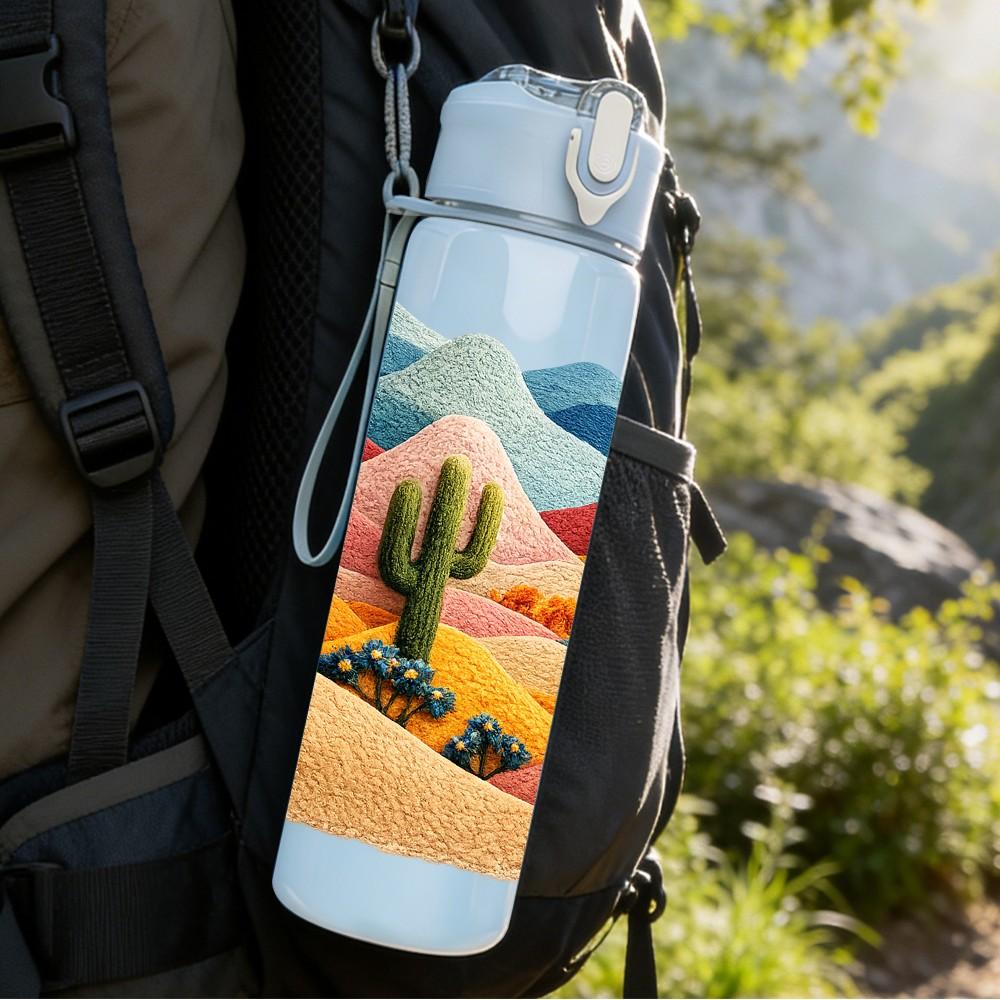 1PC Desert Cactus Mountain Southwest Print 750ml Color Plastic Sports Water Bottle Leakproof Flip Straw Lid Suitable for Sports Office Home Use