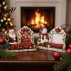 Poplar Wood Photo Frame Christmas 2D Wooden Picture Frame Painted Snowman Santa Xmas Rustic Tabletop Decoration Decor Keepsake Ornament Holiday