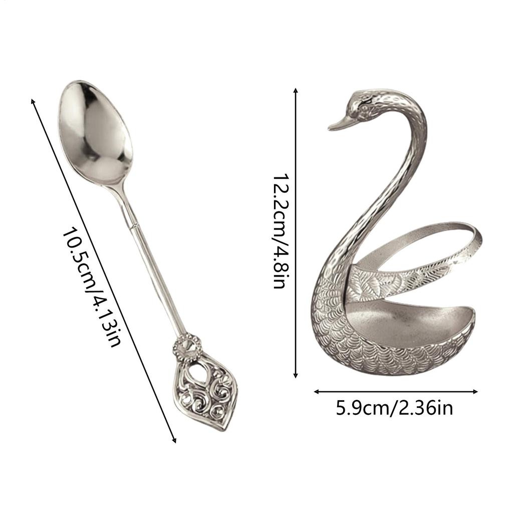 Creative Swan-Shaped Coffee Bracket Stirring Spoon Set 6 Pieces Zinc Alloy Stirring Coffee Bar Spoons Set With Swan Holder
