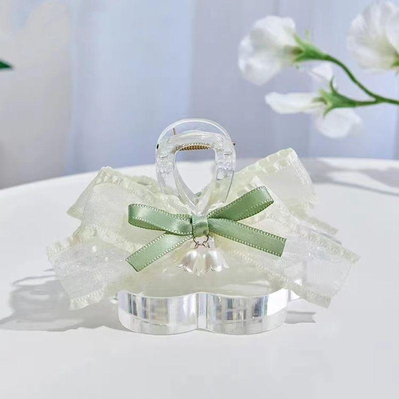 

1pc New Linglan Flower Bow Grip Clip with Advanced Temperament, Large Shark Clip, Super Fairy Hair Clip Hair Accessories