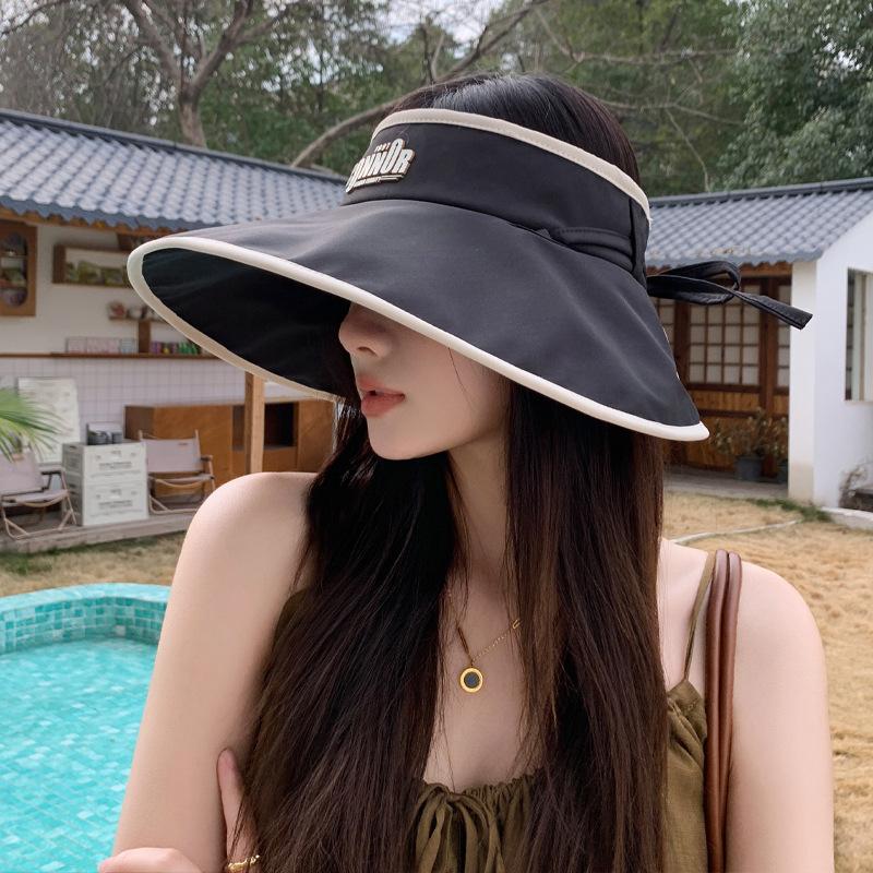 Big brim summer hat women's fashion empty top hat drawstring adjustment out of the street sunscreen sun hat foldable sun hat