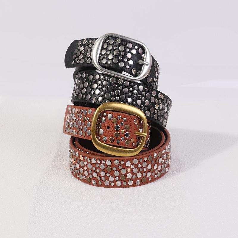 Women Belt Punk Pin Buckle Vintage Rivets Leather Belts Jeans Waistband