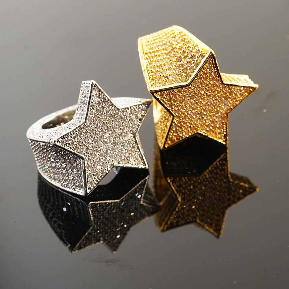 Europäischer und Amerikanischer Beliebter Retro Pentagramm Ring mit Zirkonia an allen Seiten, Hip Hop Herren Trendiger Champion Ring