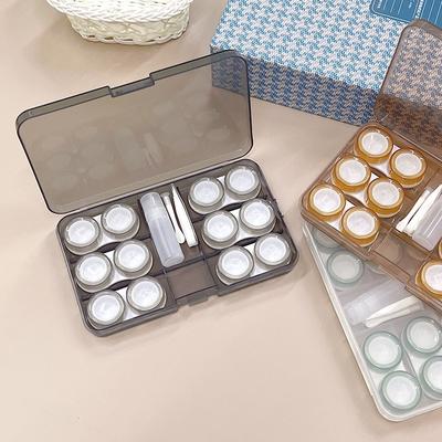 Étui à lentilles de contact pour 6 paires, boîte de rangement cosmétique avec flacon et pince à épiler, boîte de rangement transparente pour lentilles de contact, boîte de voyage