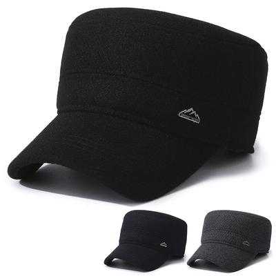 Wintermütze für Herren, Mütze mit Ohrenschutz für mittlere und ältere Menschen, Dicke flache Kappe für den Außenbereich, Papa-Mütze