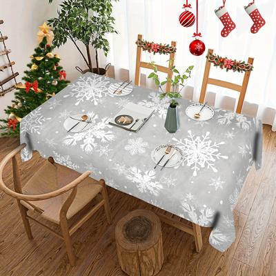 Winter Gray Snowflakes Pattern Tablecloth For Table Decor Winter Xmas Holiday Kitchen Dining Table Cloth Christmas Decorations