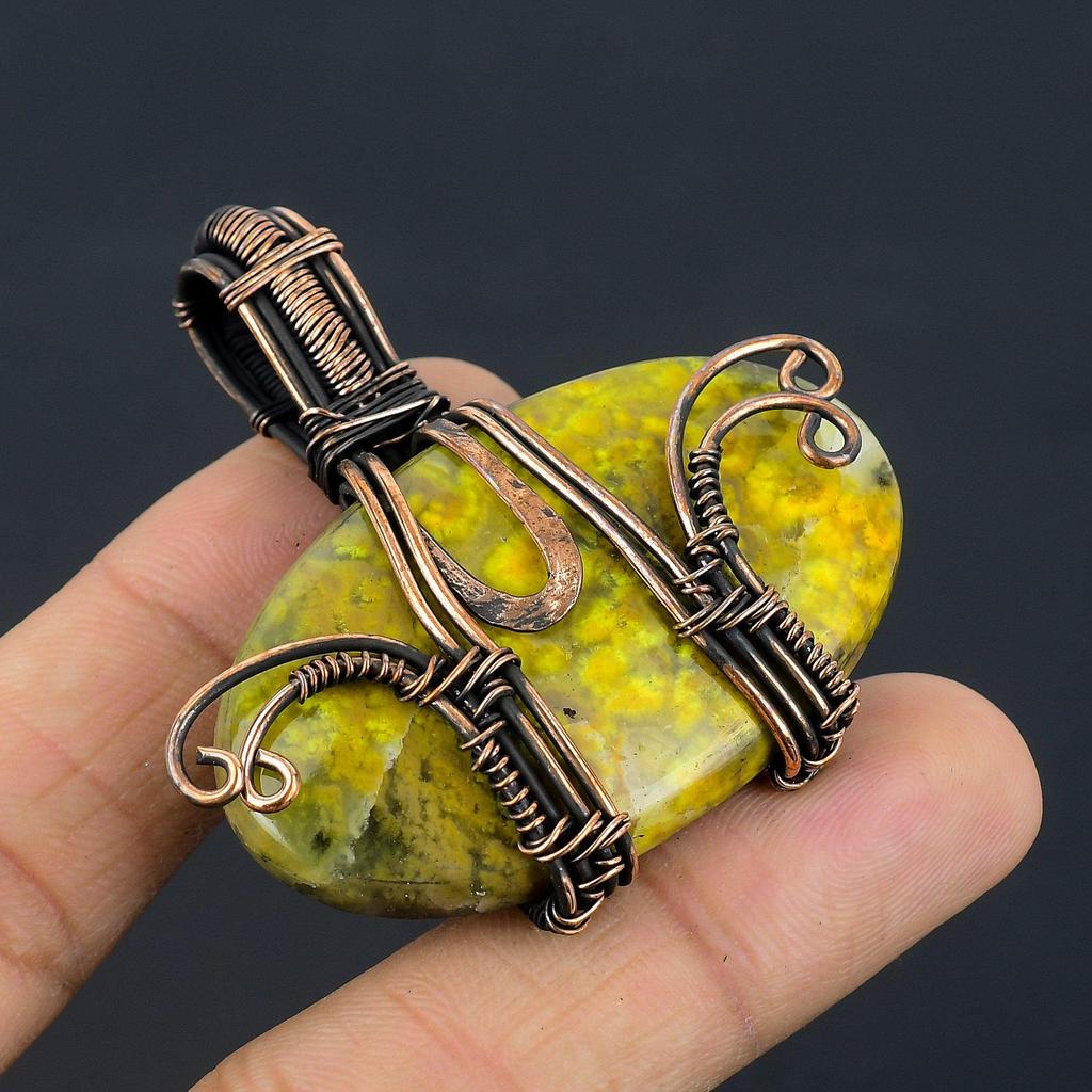 Bumblebee Jasper Pendant, 999 Copper Wire Wrapped Gemstone Jewelry, Handmade Pendant, For Mother Day