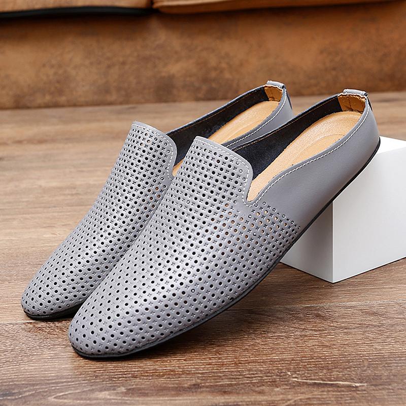 Leather Men Loafers Summer Lightweight Half Shoes For Men Outdoor Handmade Designer Mules Moccasins Beach Slippers Plus Size 45