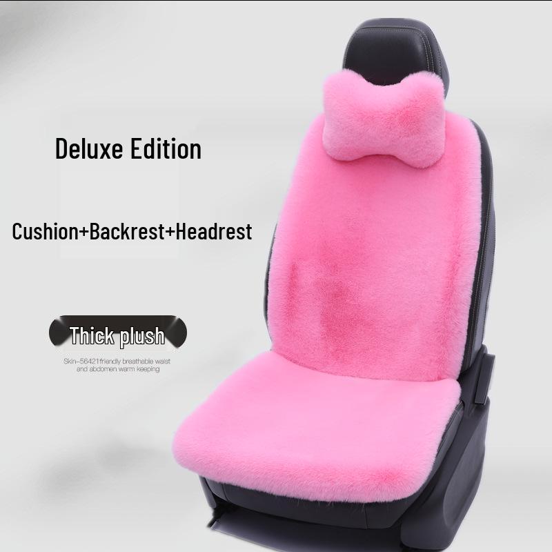 Winter Rabbit Fur Wool Heated Car Seat Cushion - Non-slip, Warm, for Single Seat with Small Waist Support