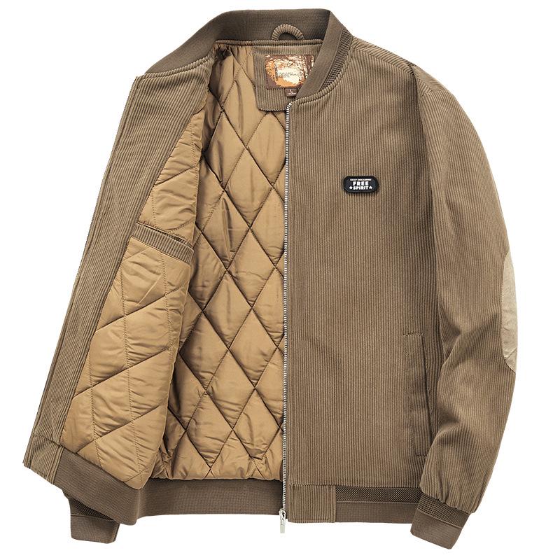 

Men s Winter Fleece-Lined Corduroy Jacket - Retro Workwear Casual Coat, Plus Size Available. XL хаки