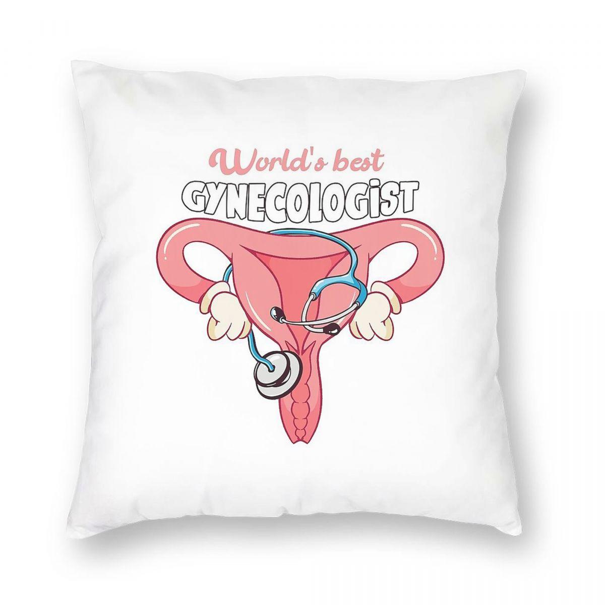 Gynecologist Uterus Cute Square Pillowcase Polyester Linen Velvet Pattern Zip Decor Throw Pillow Case Sofa Seater Cushion Case Peach skin 18*18(CM)-1Pcs