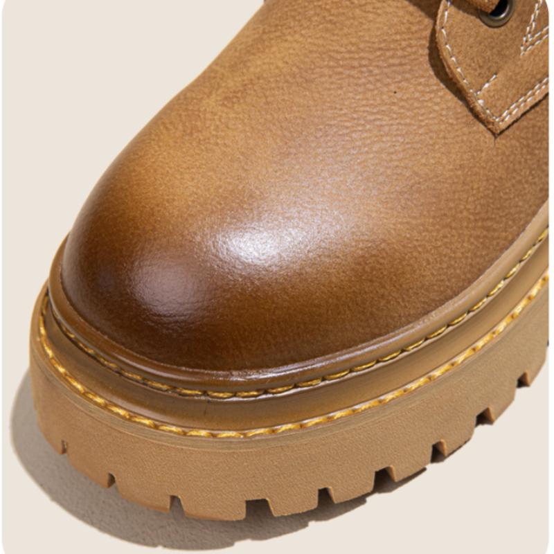 Новые женские кожаные короткие ботинки на платформе в британском стиле — фото 8