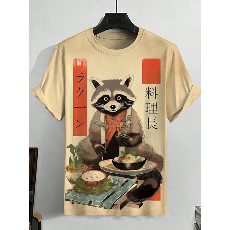 Cartoon Cat Rabbit Pattern T Shirt For Men Cute Animal 3D Printed Tee Summer Casual Short Sleeve Loose Round Neck Tops T-Shirts