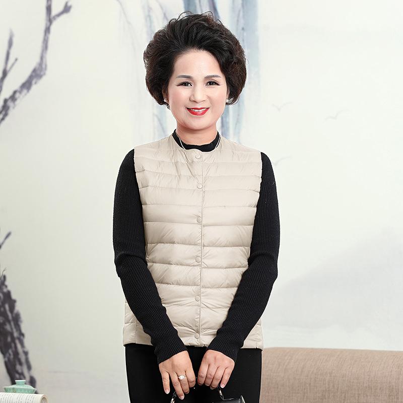 Middle-aged Vest Mother's Light and Thin Round Neck Down Jacket Liner Vest Large Size Warm Vest Vest Jacket