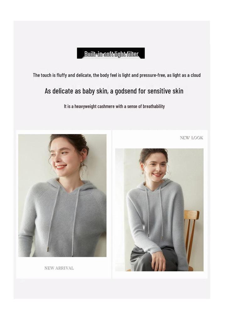 Women's Cashmere Hooded Ribbed Pullover - Autumn/Winter Fashion Knitwear