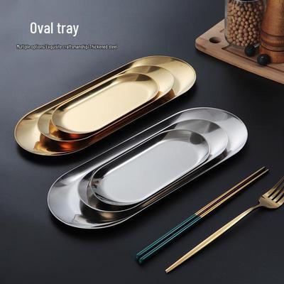 Gold Oval Stainless Steel Tray for Food, Dessert, and Jewelry Storage