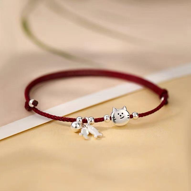 Cat Fish Zodiac Couple Bracelet: Red Woven Rope with Simple, Fresh Design