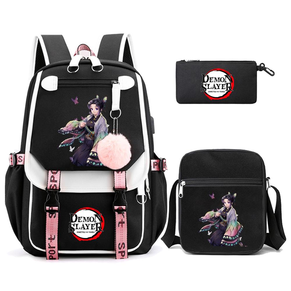 3 Stück/Set Anime Cartoon Demon Slayer Aufdruck Rucksack mit Umhängetasche für Teenager Schüler Große Kapazität Wasserdicht Schultasche Mochila