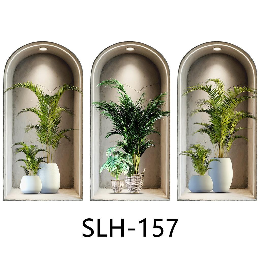 Set 3 Buc. Autocolante de Perete cu Plante și Flori DIY Coroană Abțibilduri din Sticlă pentru Decor Nuntă Living Dormitor Autocolante Autoadezive pentru Frigider