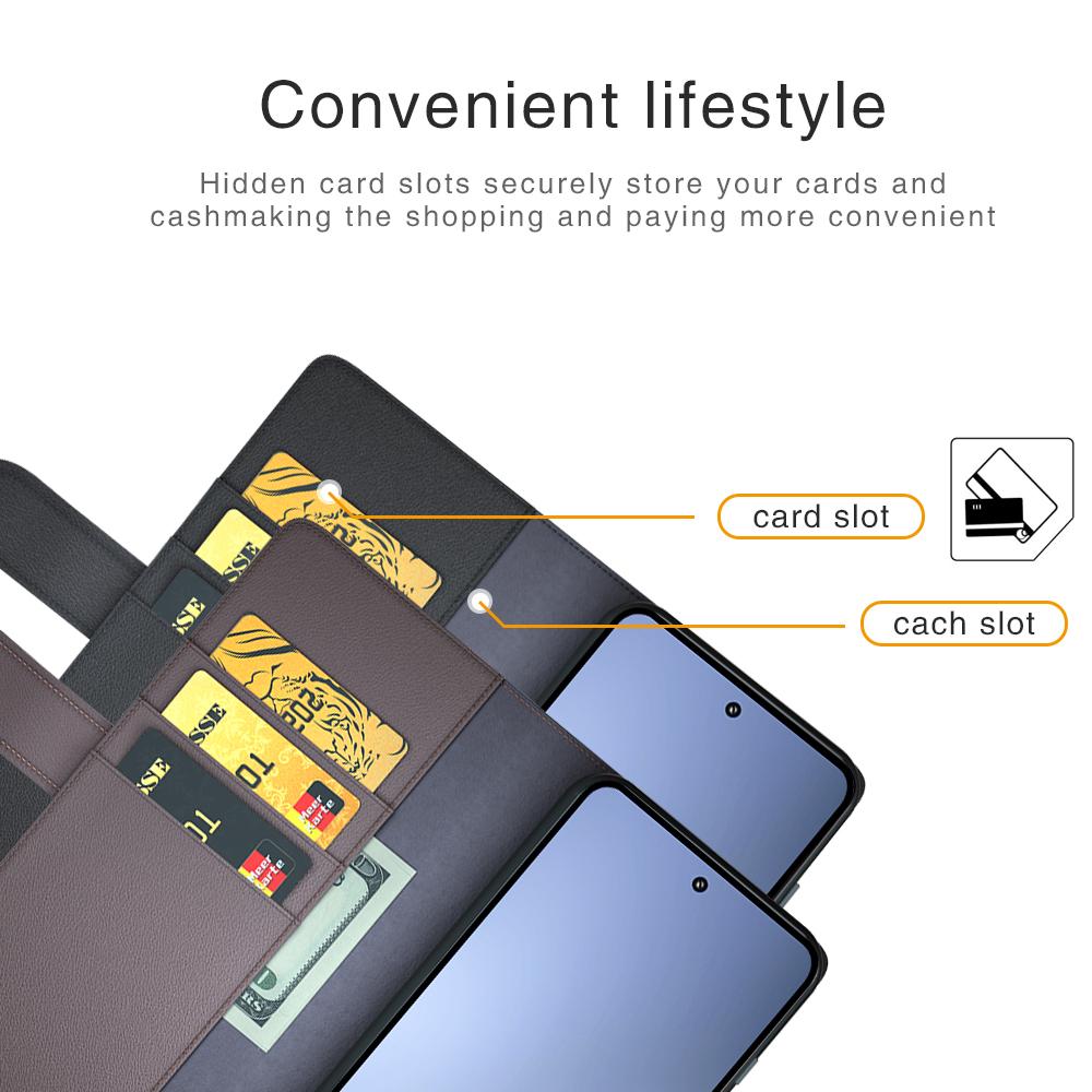 Etui dla Xiaomi 15 Pro Prawdziwa Skóra Licowa Pokrowiec na Telefon z Portfelem i Podstawką